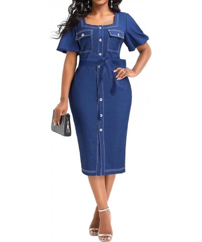 Denim Dress for Women Bodycon Sexy Short Sleeve Jean Split Workwear Dresses with Zipper Club Party Night Denim/Puff Sleeve $1...