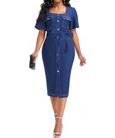 Denim Dress for Women Bodycon Sexy Short Sleeve Jean Split Workwear Dresses with Zipper Club Party Night Denim/Puff Sleeve $1...