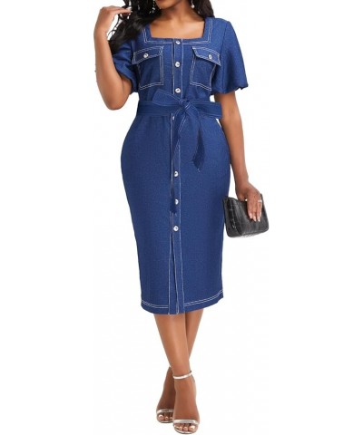 Denim Dress for Women Bodycon Sexy Short Sleeve Jean Split Workwear Dresses with Zipper Club Party Night Denim/Puff Sleeve $1...