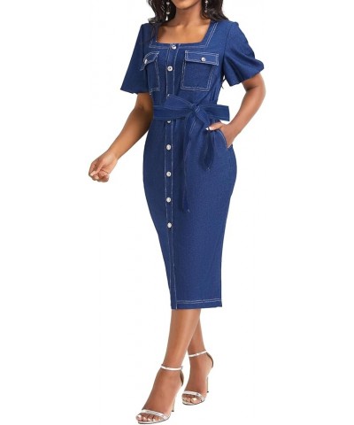 Denim Dress for Women Bodycon Sexy Short Sleeve Jean Split Workwear Dresses with Zipper Club Party Night Denim/Puff Sleeve $1...