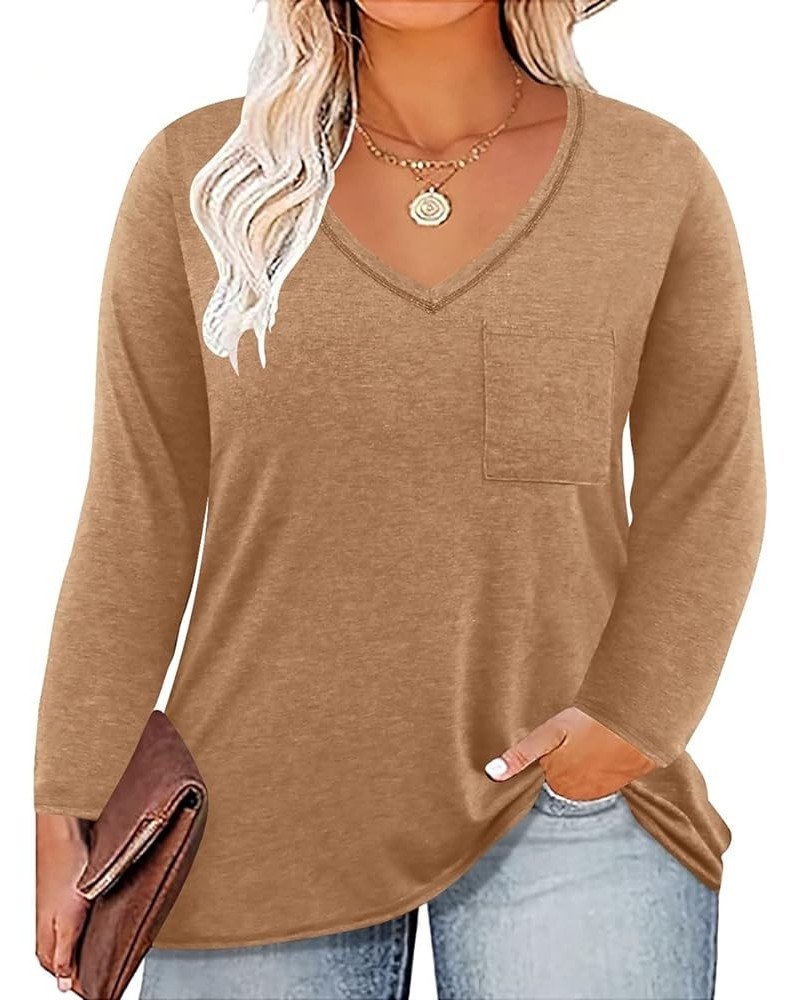 Plus Size Tops for Women Long Sleeve Criss Cross V Neck Shirt Solid/Floral/Animal Tunics Fall Winter XL-5XL 11-solid Coffee $...