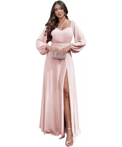 Long Sleeve Bridesmaid Dresses 2023 Chiffon Sweetheart Off The Shoulder Formal Evening Dresses with Slit Blush Pink $30.24 Dr...
