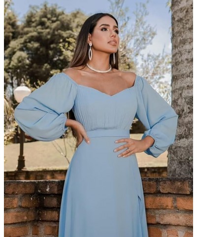 Long Sleeve Bridesmaid Dresses 2023 Chiffon Sweetheart Off The Shoulder Formal Evening Dresses with Slit Blush Pink $30.24 Dr...