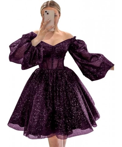 Homecoming Dresses Puffy Sleeve Short Tulle Prom Dresses for Teens Sparkly Formal Evening Gowns Plum $38.99 Dresses