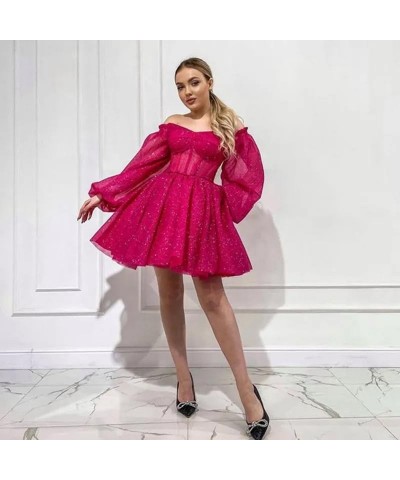 Homecoming Dresses Puffy Sleeve Short Tulle Prom Dresses for Teens Sparkly Formal Evening Gowns Plum $38.99 Dresses