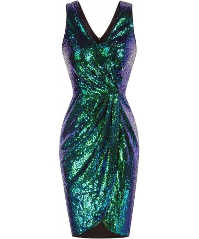 Women's Sexy Sequin Sparkly Glitter Party Dress Club Dress Sleeveless V-Neck Ruched Cocktail Bodycon Dress Dark Green $30.73 ...