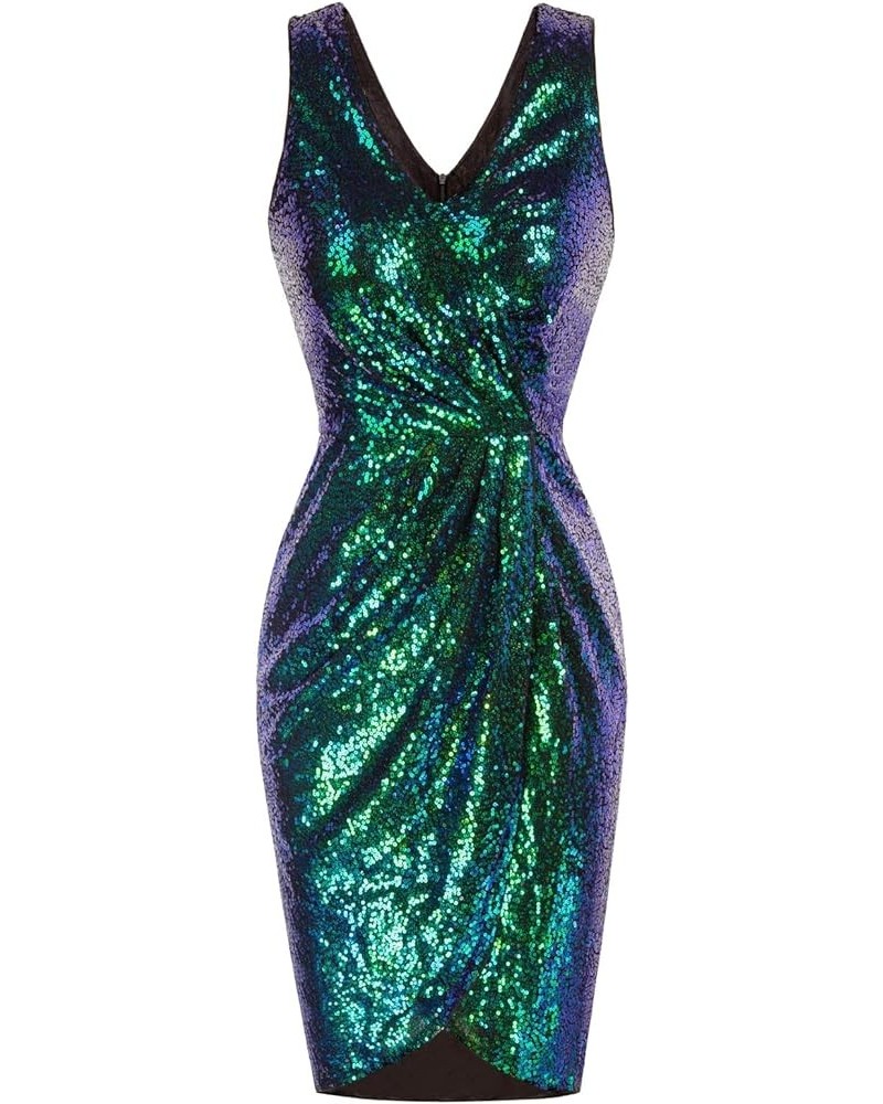 Women's Sexy Sequin Sparkly Glitter Party Dress Club Dress Sleeveless V-Neck Ruched Cocktail Bodycon Dress Dark Green $30.73 ...