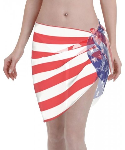 Rainbow Love Women Short Sarong Beach Wrap Sheer Bikini Chiffon Swimsuit Cover Up Skirt For Swimwear American Flag $9.71 Swim...