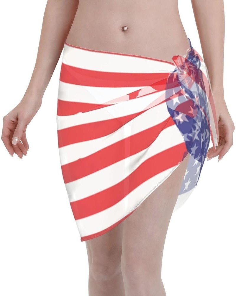 Rainbow Love Women Short Sarong Beach Wrap Sheer Bikini Chiffon Swimsuit Cover Up Skirt For Swimwear American Flag $9.71 Swim...