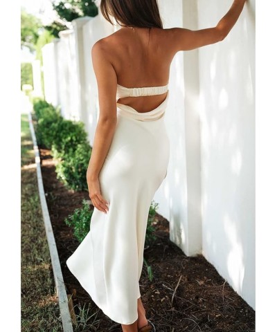 Women's Fashion Tube Bodycon Dress Strapless Off-Shoulder Hollow Out Slit Long Dress Sexy Backless Skinny Dress C Champagne $...