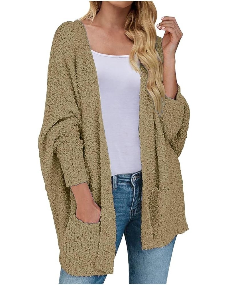 Women's Fleece Warm Cardigan Sweaters Long Sleeve Button Down Jackets Coat Trendy Solid Plush Sweater Outerwear 04-khaki $6.5...