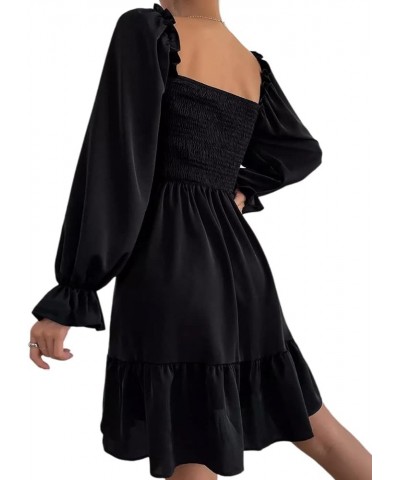 Women's Lantern Sleeve Elastic Waist Dress One Shoulder Collar Casual Loose Flowing Shift Dress Black $11.39 Dresses