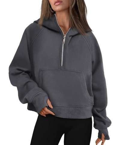 Half Zip Sweatshirts Cropped Hoodies Fleece Womens Quarter Zip Up Pullover Sweaters Fall Outfits 2024 Winter Clothes Darkgrey...