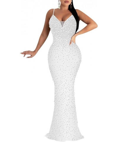 Women's Sexy Elegant Rhinestone Hot Drilling Process Bodycon Dress Party Club Night Out Dress Long Evening Dresses 01 White $...