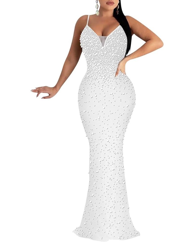 Women's Sexy Elegant Rhinestone Hot Drilling Process Bodycon Dress Party Club Night Out Dress Long Evening Dresses 01 White $...