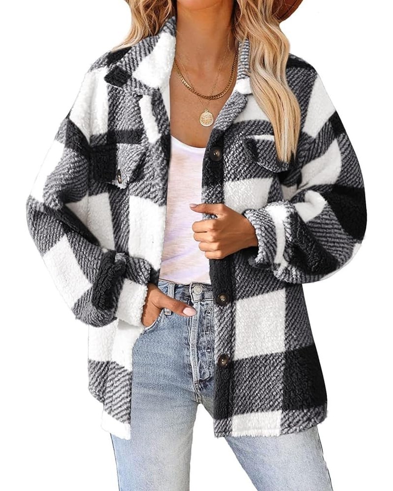 Womens Long Sleeve Tops Dressy Casual Trendy Plaid Printed Button Down Blouses Oversized Shacket Jacket Fall Outfits 1a-black...