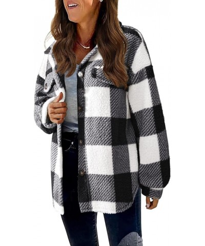 Womens Long Sleeve Tops Dressy Casual Trendy Plaid Printed Button Down Blouses Oversized Shacket Jacket Fall Outfits 1a-black...