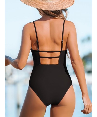 Women Swimsuit One Piece Bathing Suit Square Neck Cutout Back Tummy Control with Adjustable Spaghetti Straps Black $19.27 Swi...