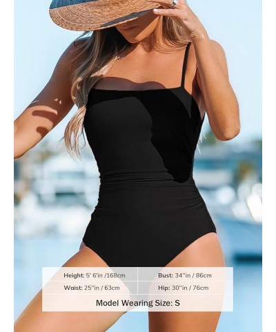 Women Swimsuit One Piece Bathing Suit Square Neck Cutout Back Tummy Control with Adjustable Spaghetti Straps Black $19.27 Swi...