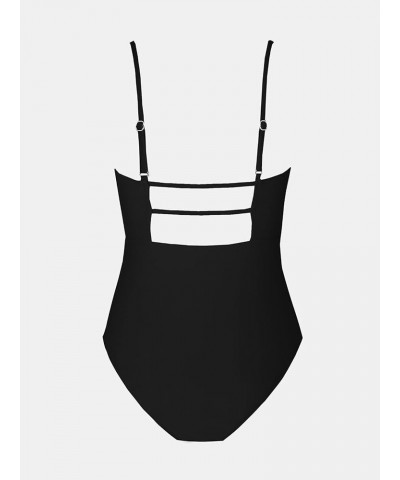 Women Swimsuit One Piece Bathing Suit Square Neck Cutout Back Tummy Control with Adjustable Spaghetti Straps Black $19.27 Swi...