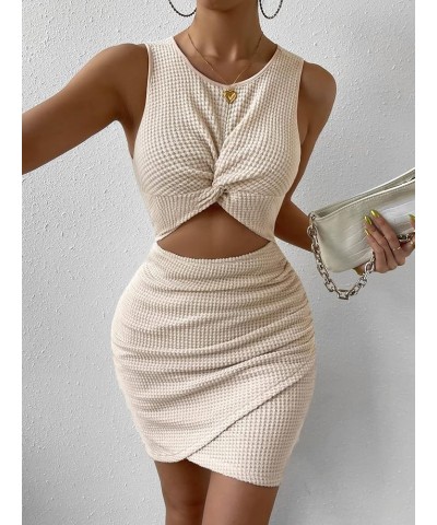 Women's Twist Front Cutout High Waist Pencil Dress Wrap Hem Sleeveless Mini Dress Apricot $10.79 Dresses