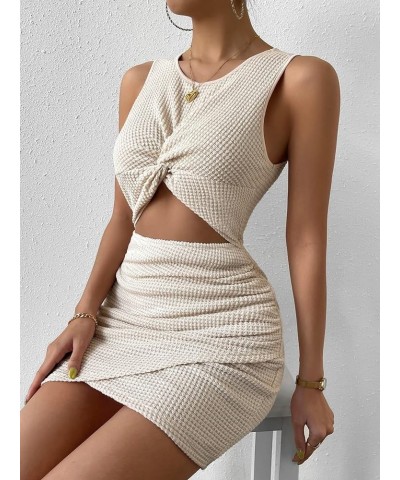 Women's Twist Front Cutout High Waist Pencil Dress Wrap Hem Sleeveless Mini Dress Apricot $10.79 Dresses