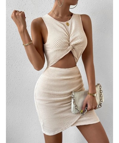 Women's Twist Front Cutout High Waist Pencil Dress Wrap Hem Sleeveless Mini Dress Apricot $10.79 Dresses