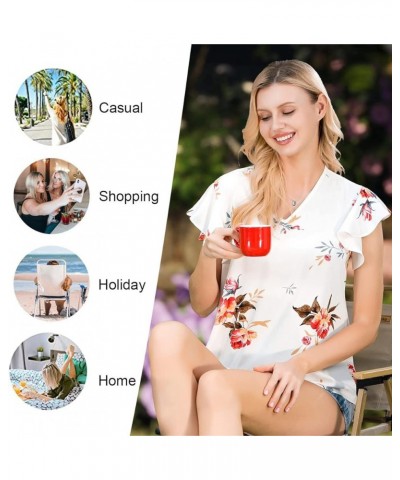 2024 Women's Summer Tunic Tops Short Sleeve Dressy Chiffon Blouses Casual Tshirt for Leggings 1-red Flower Black $17.04 Tops