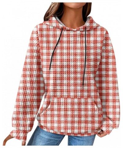 Womens Hoodies Casual Long Sleeve Drawstring Waffle Pullover Tops Loose Sweatshirt with Pocket Fall Clothes 1_orange $8.25 Ac...
