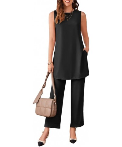 Women's Summer Pant Suit for Work Two Piece Outfits Tops & Pants Set Black $18.45 Suits