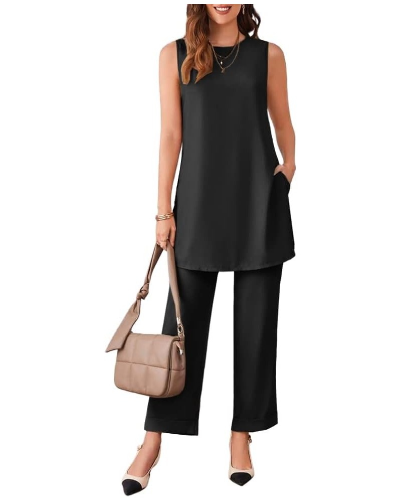 Women's Summer Pant Suit for Work Two Piece Outfits Tops & Pants Set Black $18.45 Suits