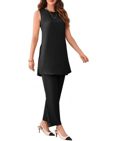 Women's Summer Pant Suit for Work Two Piece Outfits Tops & Pants Set Black $18.45 Suits