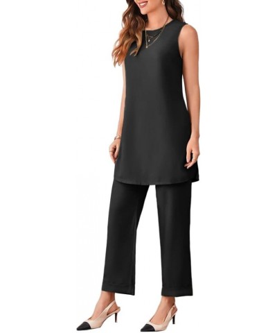 Women's Summer Pant Suit for Work Two Piece Outfits Tops & Pants Set Black $18.45 Suits