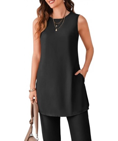 Women's Summer Pant Suit for Work Two Piece Outfits Tops & Pants Set Black $18.45 Suits