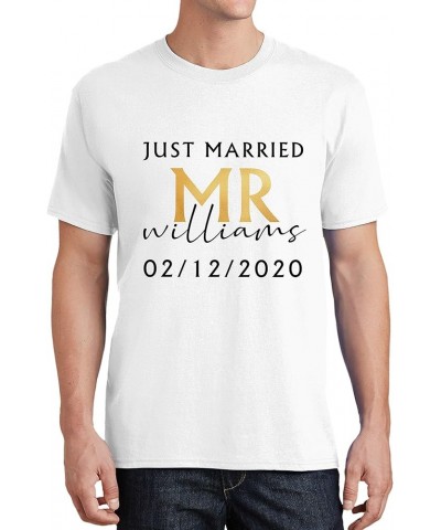 Just Married Shirt Personalized His and Her Tee Matching Newlywed Mrs Mr Outfits Unisex Round Neck - White $14.19 T-Shirts