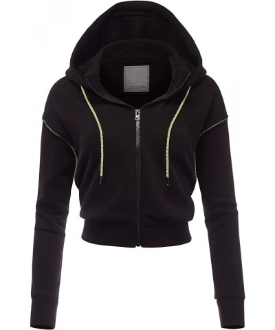 Women's Casual Fleece Full Zip-up Hoodie Outwear Jacket Black-neonlime $11.75 Jackets