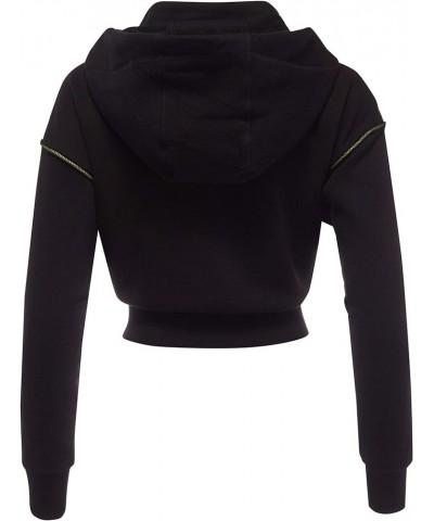 Women's Casual Fleece Full Zip-up Hoodie Outwear Jacket Black-neonlime $11.75 Jackets