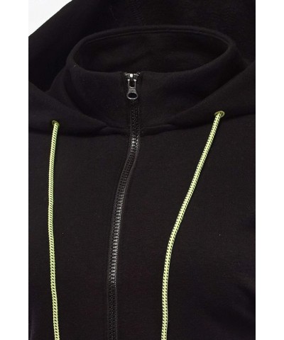 Women's Casual Fleece Full Zip-up Hoodie Outwear Jacket Black-neonlime $11.75 Jackets