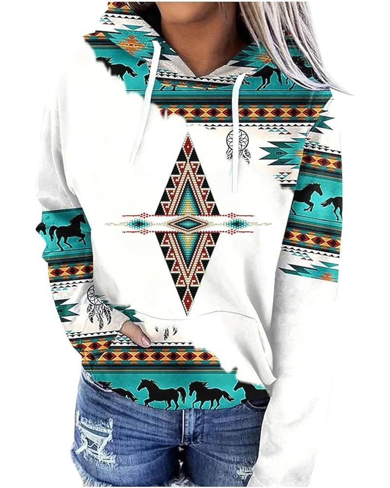 Women Western Aztec Hoodies Long Sleeve Pullover Sweatshirts Graphic Vintage Shirts Tops Cowgirl Wear Clothes 2023 Green 32 $...