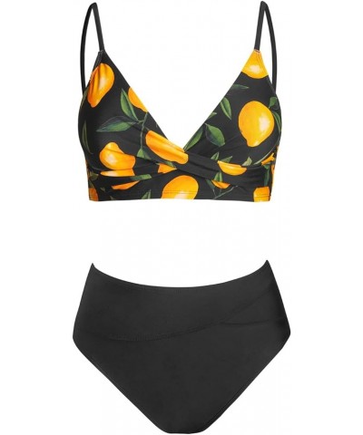 Women's Bikini Sets Two Piece Swimsuit High Waisted V Neck Twist Front Adjustable Spaghetti Straps Bathing Suit Black/Lemon $...