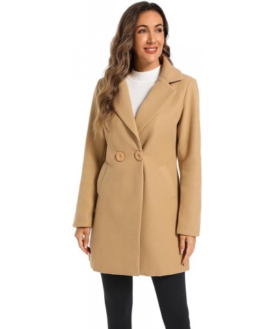 Women's Notched Lapel Wool Blend Solid Long Pea Coat Outwear Winter Coat Khaki $19.73 Coats