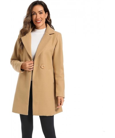 Women's Notched Lapel Wool Blend Solid Long Pea Coat Outwear Winter Coat Khaki $19.73 Coats