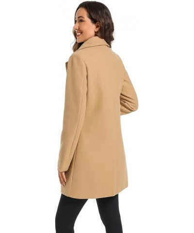 Women's Notched Lapel Wool Blend Solid Long Pea Coat Outwear Winter Coat Khaki $19.73 Coats