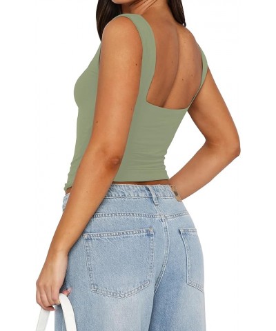 Women Sleeveless Y2K Skinny Crop Tank Tops Strappy Ruched Sweetheart Neck Backless Pleated Top No Slits - Green $10.99 Tanks