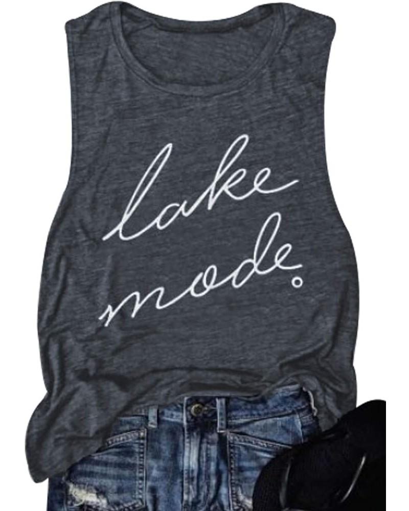 Lake Mode Tank Tops Women Lake Life Summer Vacation Funny Vest Tees Camping Casual Tanks Tops T-Shirt Gray $12.47 Tanks