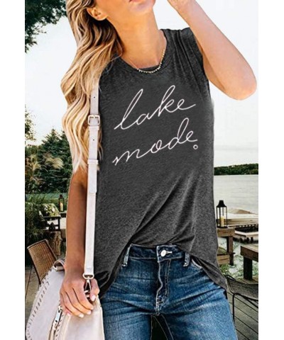 Lake Mode Tank Tops Women Lake Life Summer Vacation Funny Vest Tees Camping Casual Tanks Tops T-Shirt Gray $12.47 Tanks