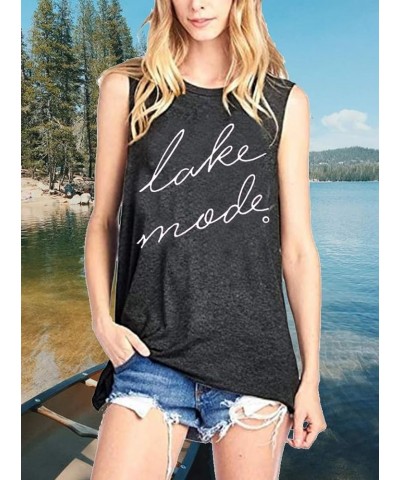 Lake Mode Tank Tops Women Lake Life Summer Vacation Funny Vest Tees Camping Casual Tanks Tops T-Shirt Gray $12.47 Tanks