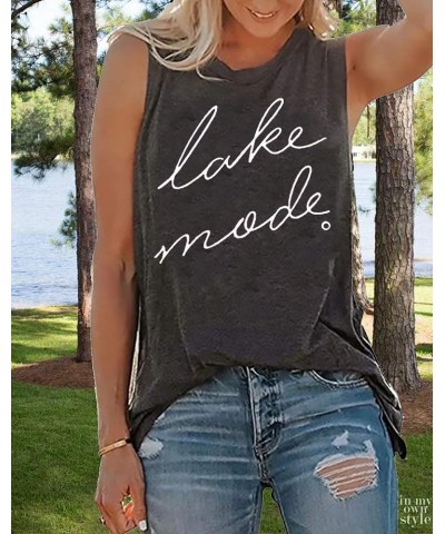 Lake Mode Tank Tops Women Lake Life Summer Vacation Funny Vest Tees Camping Casual Tanks Tops T-Shirt Gray $12.47 Tanks