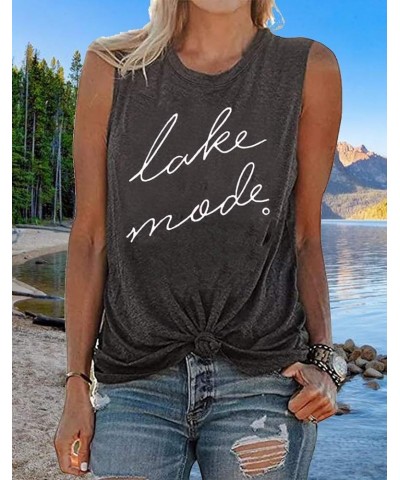 Lake Mode Tank Tops Women Lake Life Summer Vacation Funny Vest Tees Camping Casual Tanks Tops T-Shirt Gray $12.47 Tanks