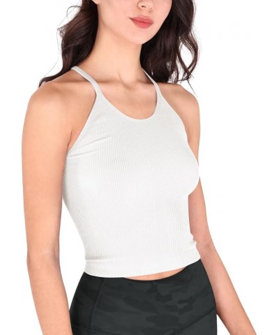 Women's Crop 3-Pack Washed Seamless Rib-Knit Camisole Crop Tank Tops White+purple+yellow (Waist Length) $13.59 Tanks